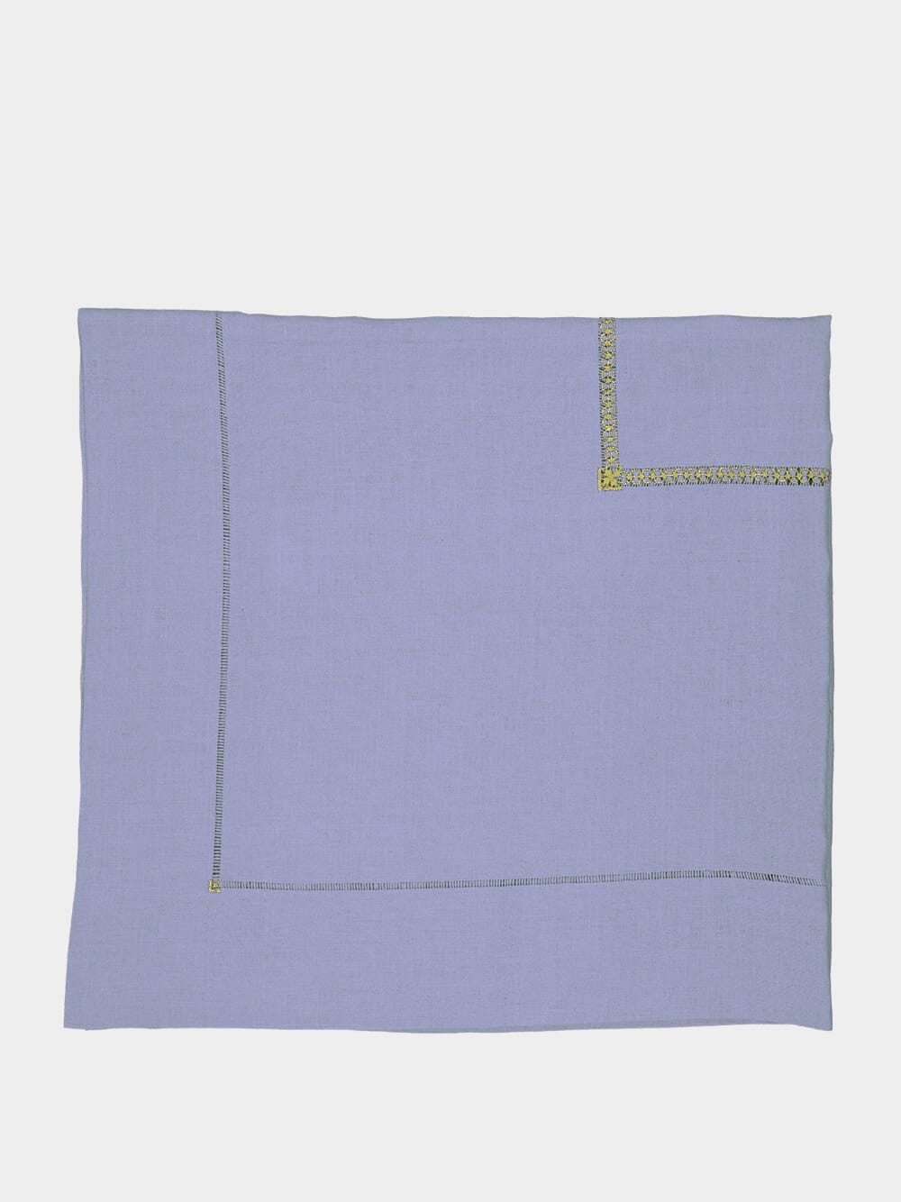 Hand-Embroidered Maria Blue Linen with Green Embroidery Tablecloth