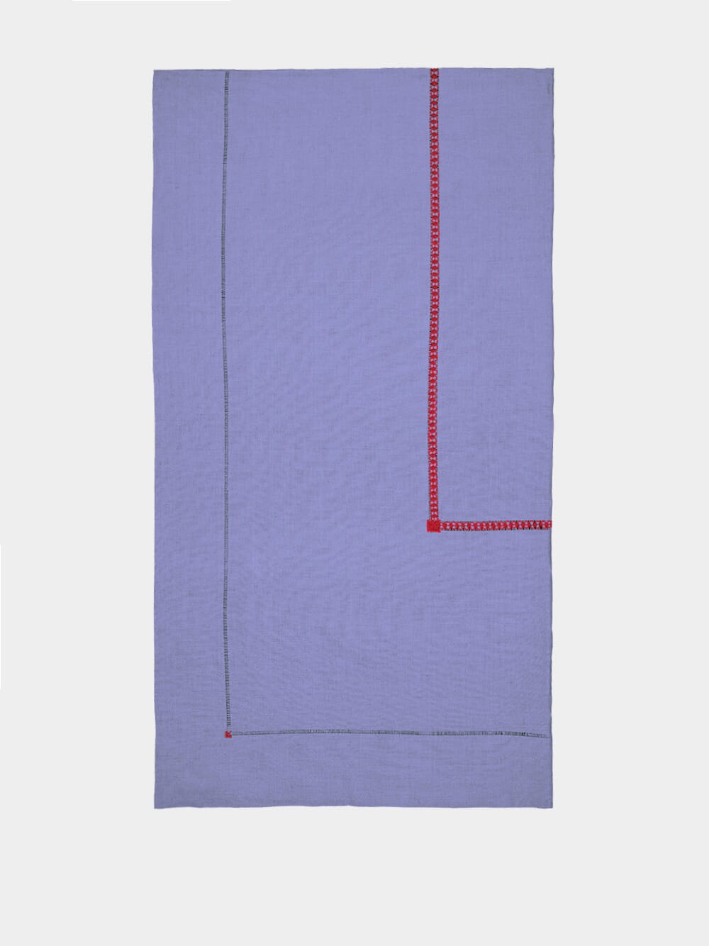 Hand-Embroidered Maria Blue Linen with Red Embroidery Tablecloth