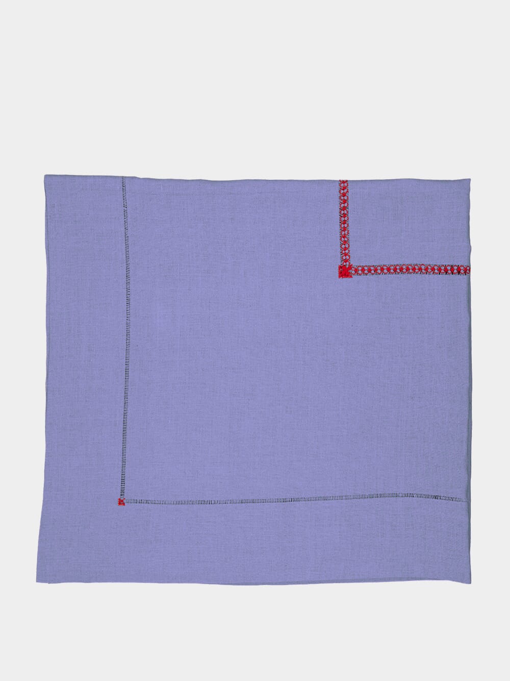 Hand-Embroidered Maria Blue Linen with Red Embroidery Tablecloth
