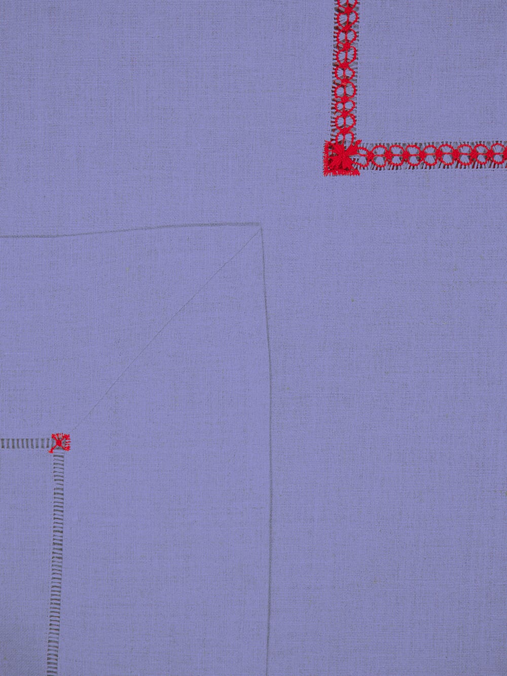 Hand-Embroidered Maria Blue Linen with Red Embroidery Tablecloth