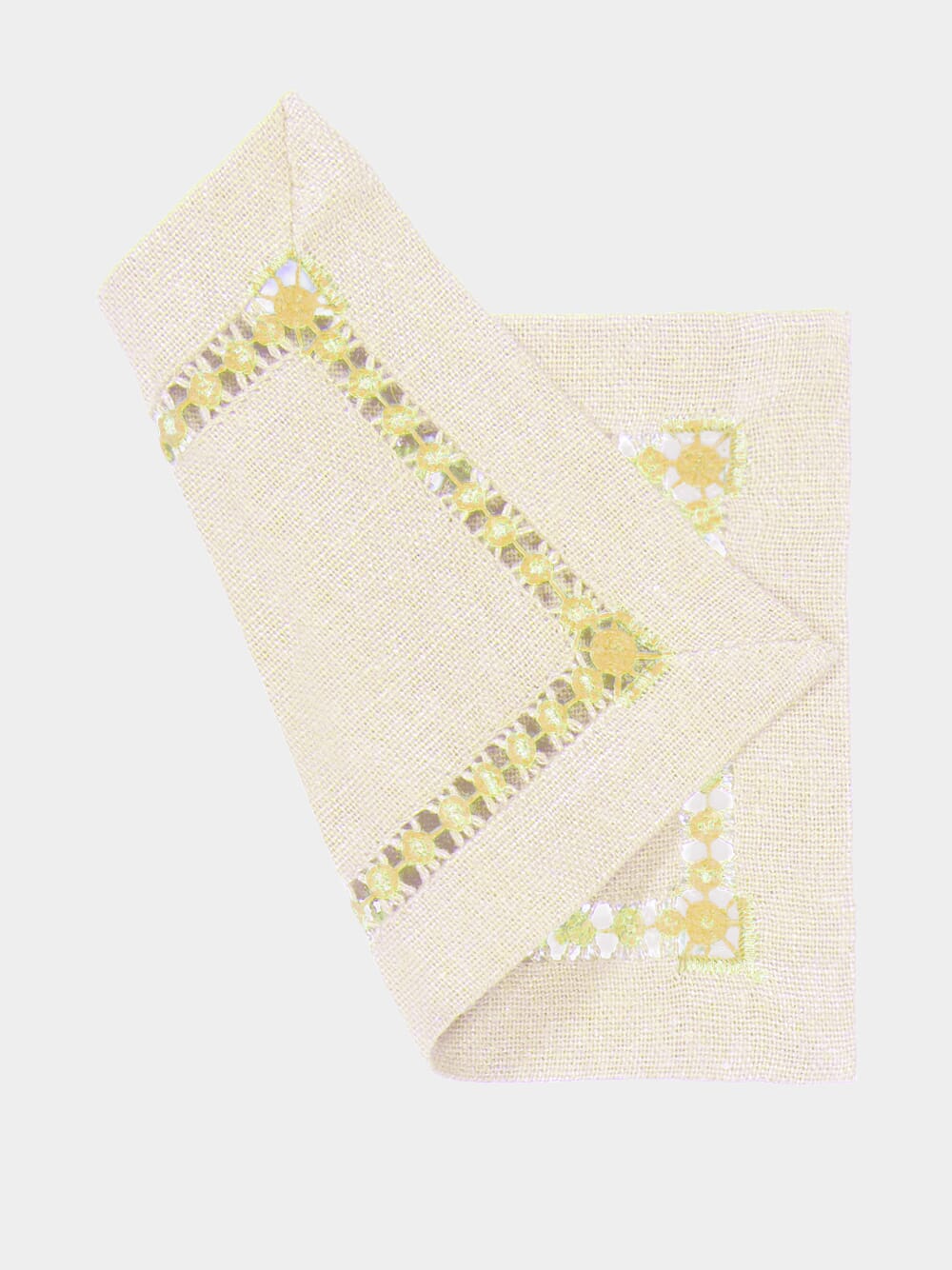Hand-Embroidered Maria White Linen with Beige Embroidery Napkin
