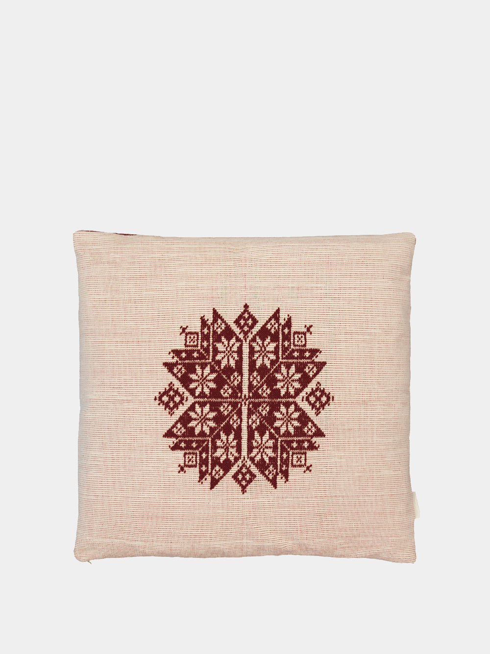 Handmade Augusta Natural and Bordeaux Cotton Linen Cushion