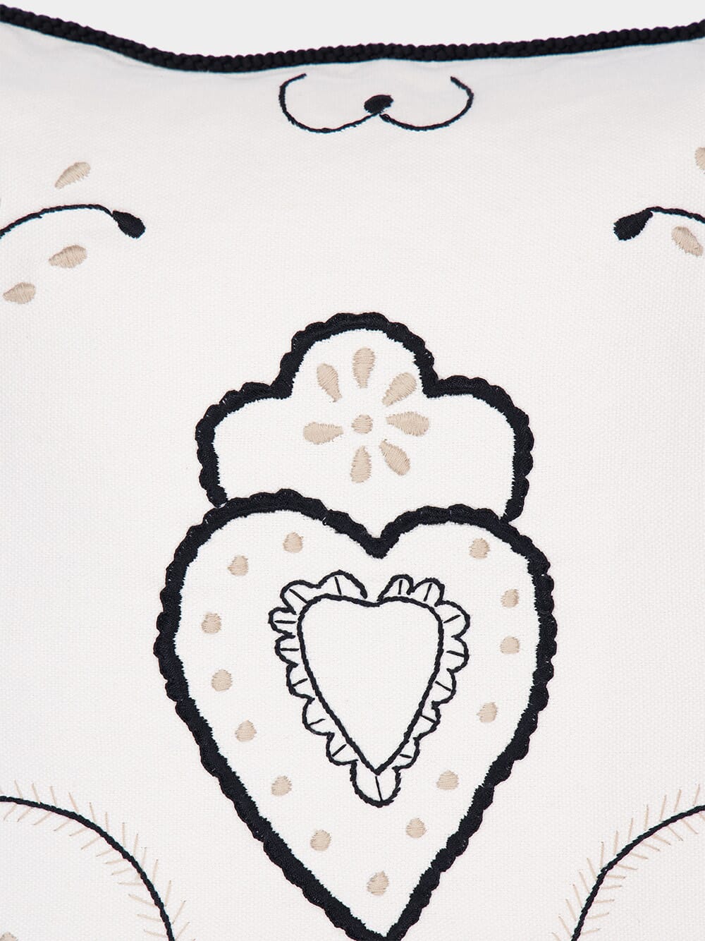 Hand-Embroidered Viana Ivory Linen with Black Embroidery Cushion