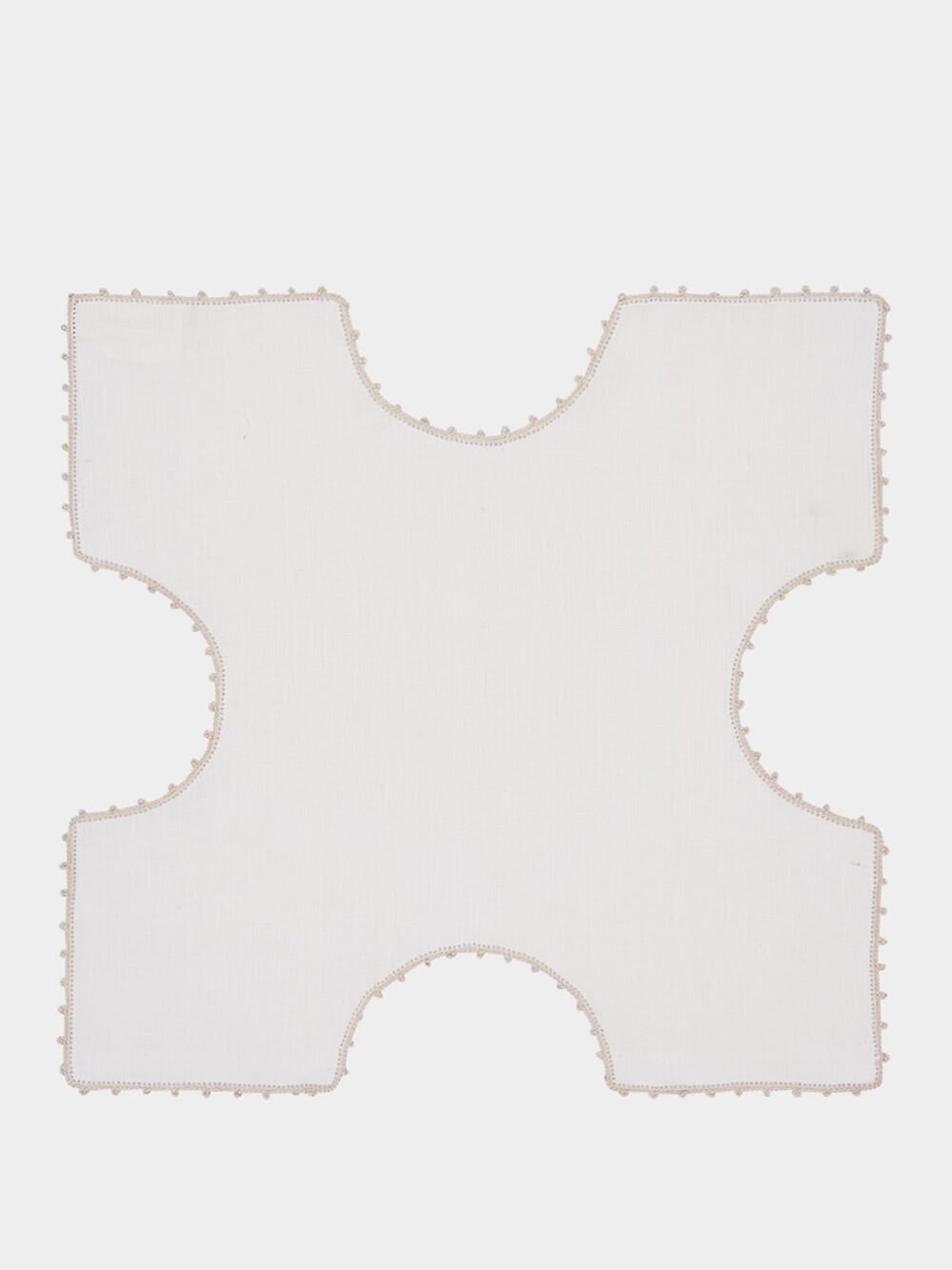 Hand-Embroidered Teresa White Linen With Ivory Crochet Bread Basket Cloth