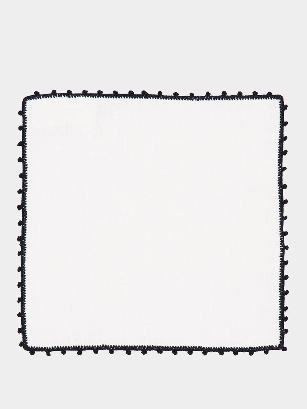 Hand-Embroidered Teresa White Linen With  Black Crochet Cocktail Napkin