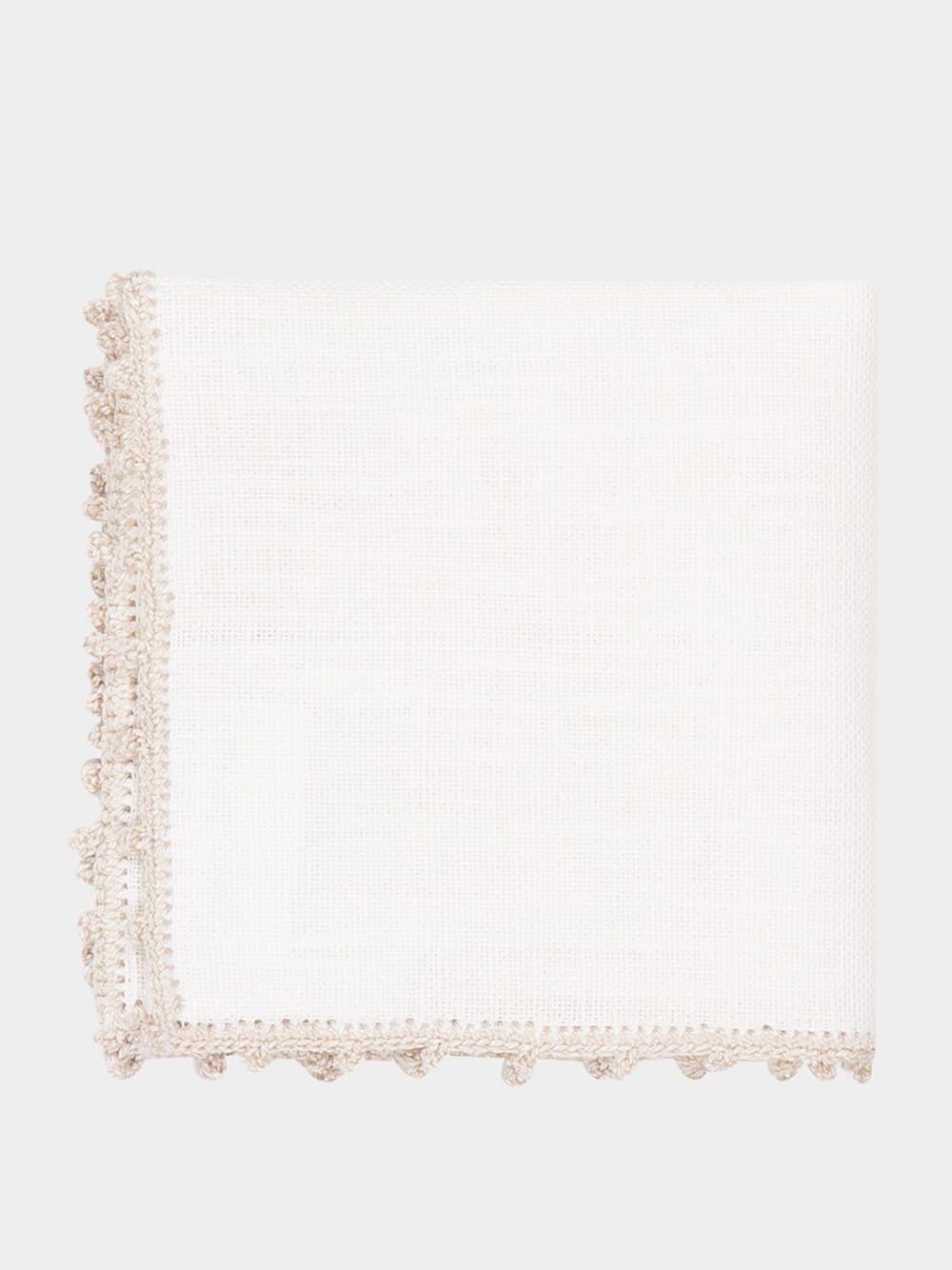 Hand-Embroidered Teresa White Linen With Ivory Crochet Cocktail Napkin
