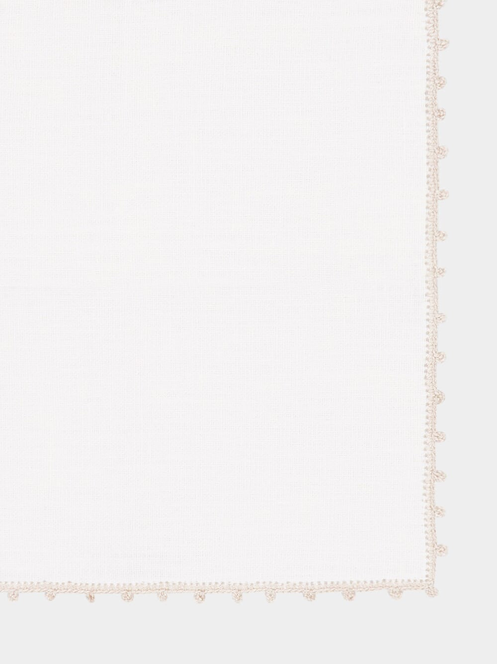 Hand-Embroidered Teresa White Linen With Ivory Crochet Cocktail Napkin