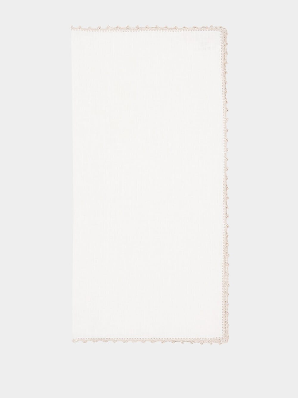 Hand-Embroidered Teresa White Linen with Ivory Crochet Napkin