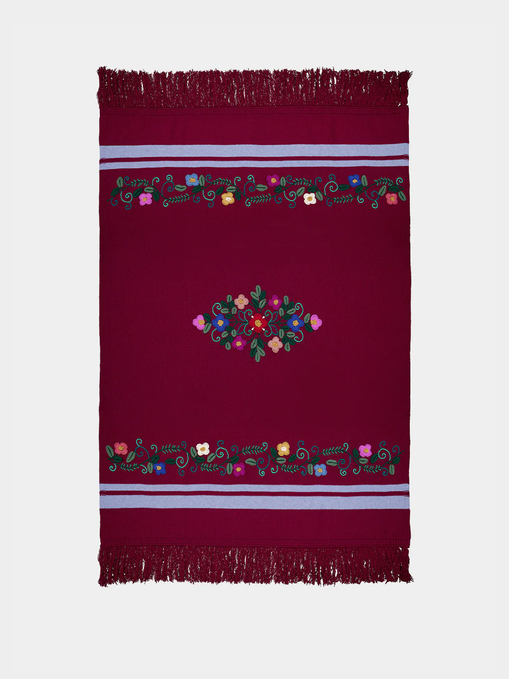 Hand-Embroidered Frésia Bordeaux Wool Blanket