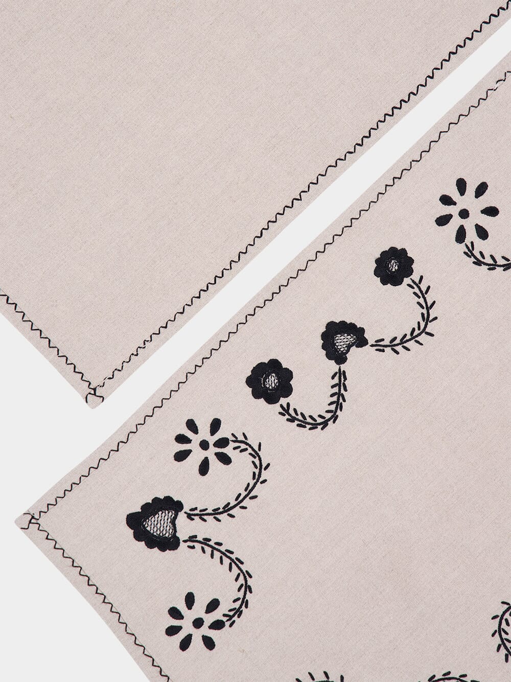 Hand-Embroidered Viana Beige Linen With Black Embroidery Placemat and Napkin Set