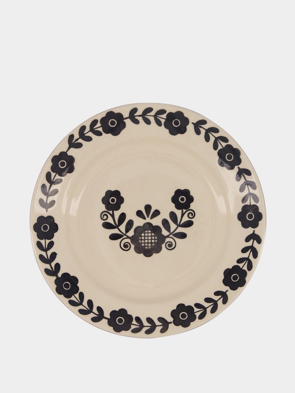 Hand-Painted Viana Black Stoneware Dessert Plate