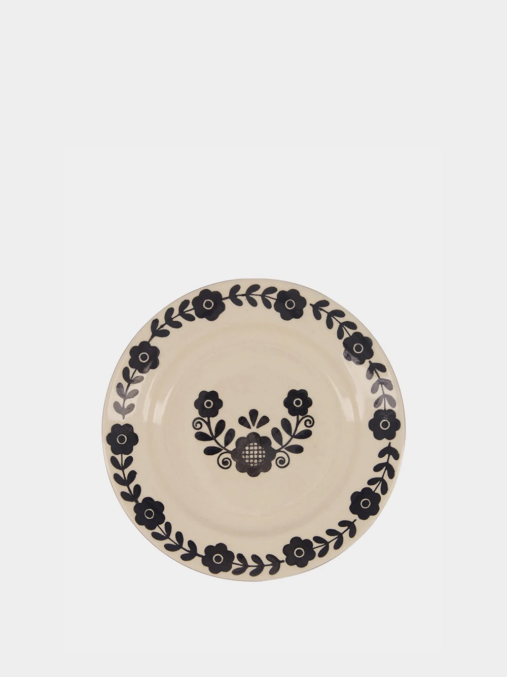 Hand-Painted Viana Black Stoneware Dessert Plate