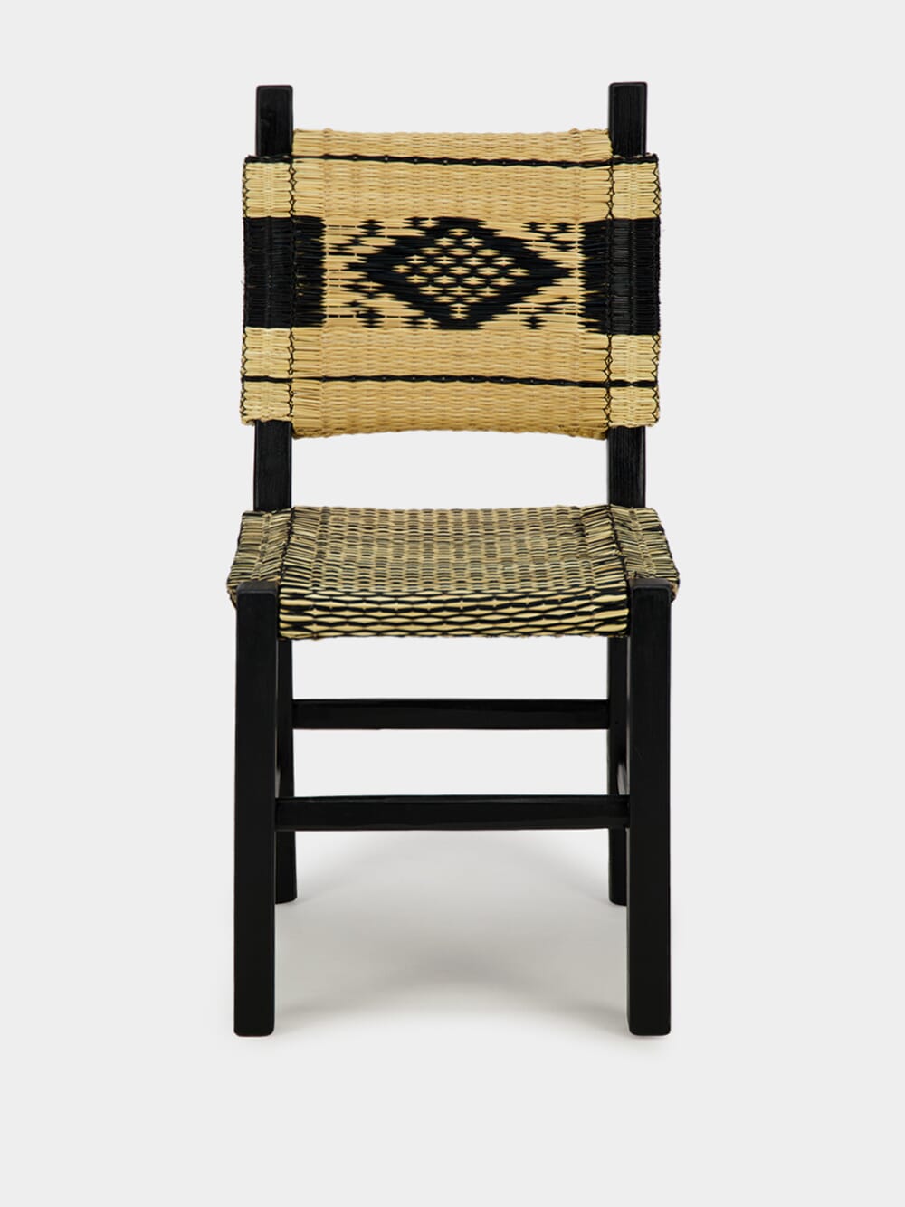 Handmade Coruche Black Wood and Reed Dining Chair