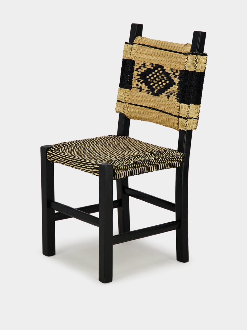 Handmade Coruche Black Wood and Reed Dining Chair