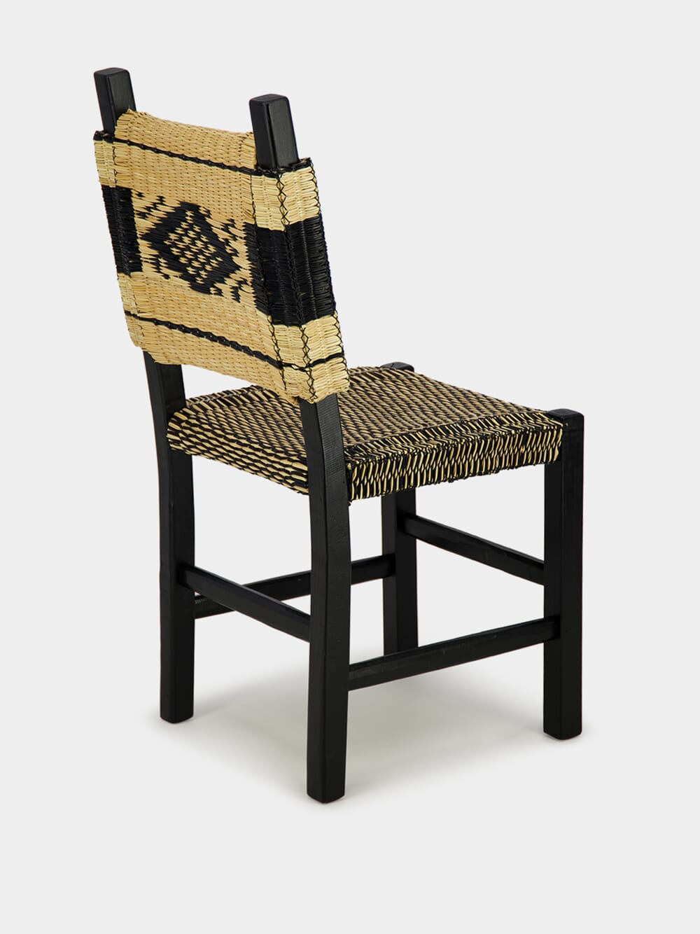 Handmade Coruche Black Wood and Reed Dining Chair