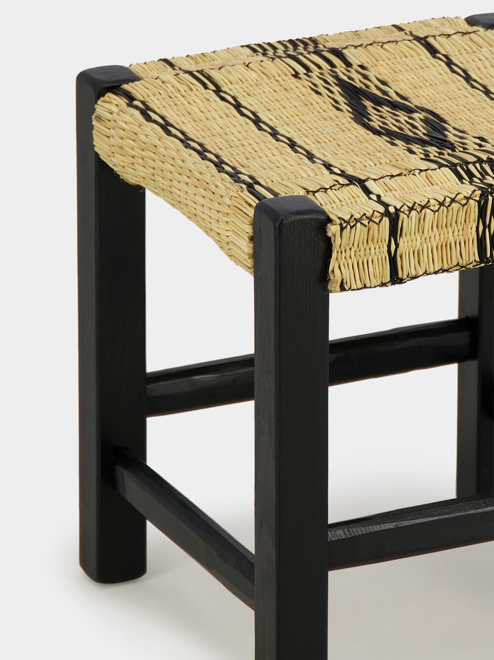 Handmade Coruche Black Wood and Reed Stool