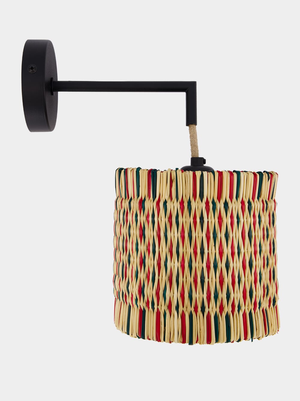 Handmade Coruche Natural, Red and Green Reed Small Wall Lamp