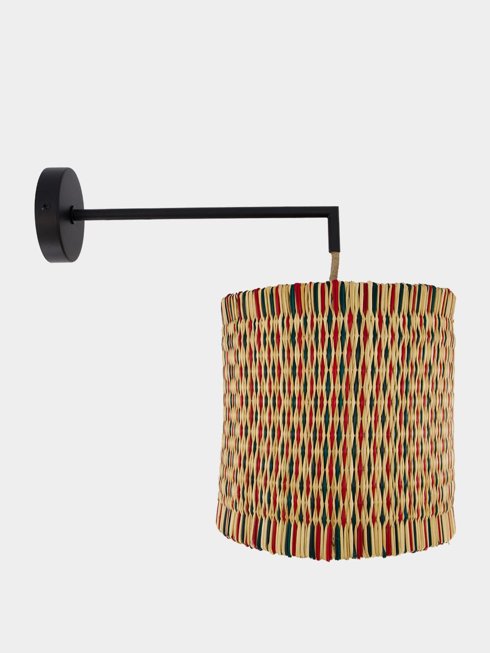 Handmade Coruche Natural, Red and Green Reed Medium Wall Lamp