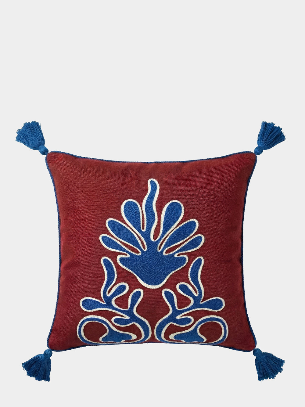 Teles Bordeaux Linen and Chenille Embroidered Cushion