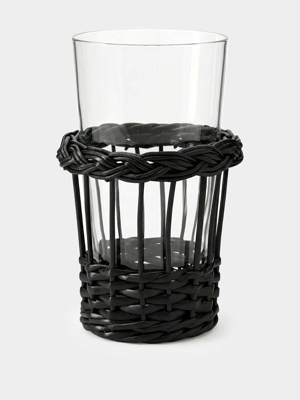 Handmade Vitória Black Wicker and Tall Glass Tumbler