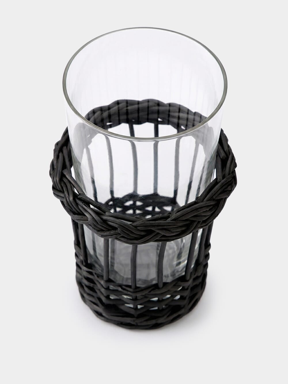Handmade Vitória Black Wicker and Tall Glass Tumbler
