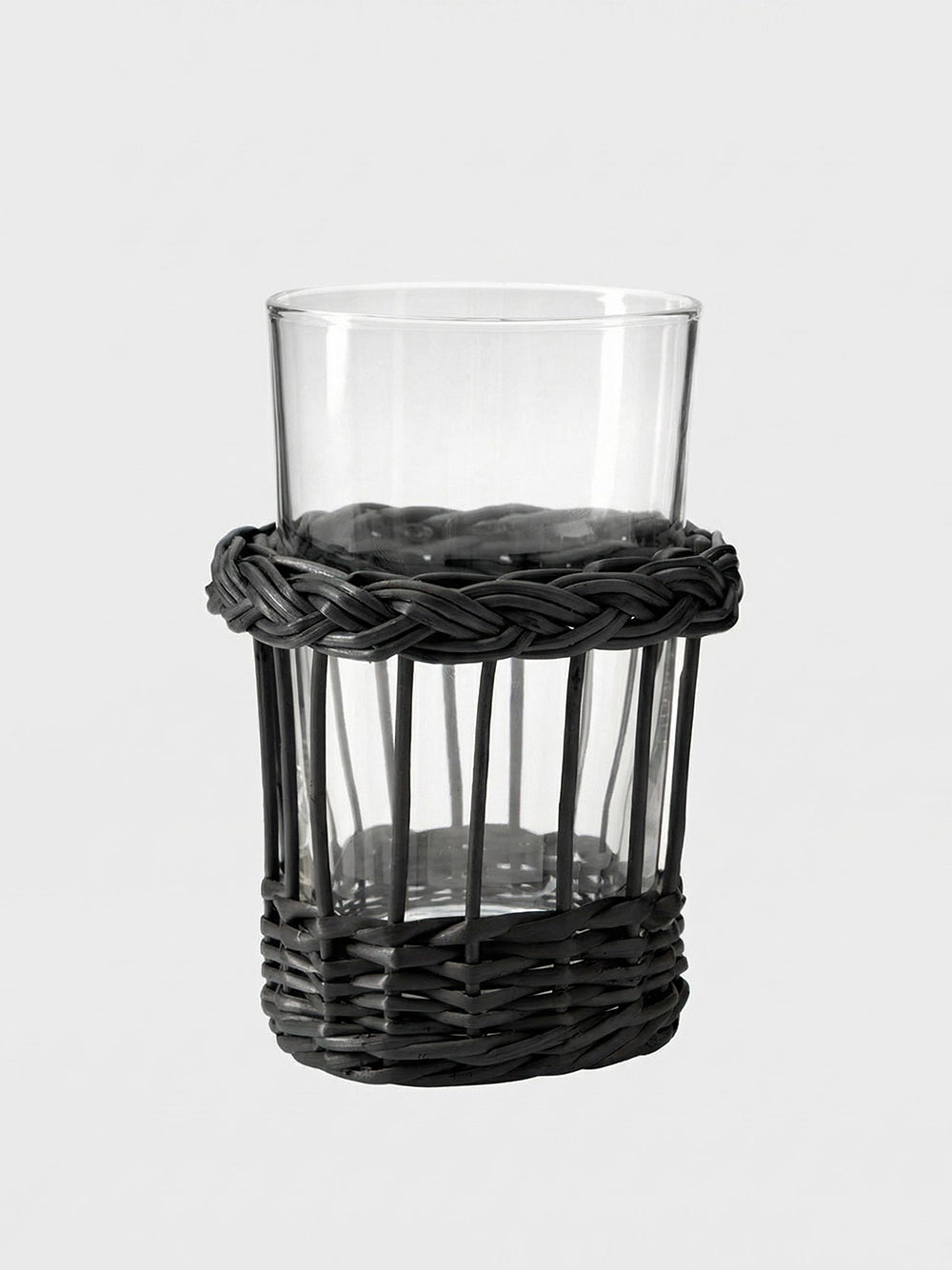 Handmade Vitória Black Wicker and Glass Tumbler
