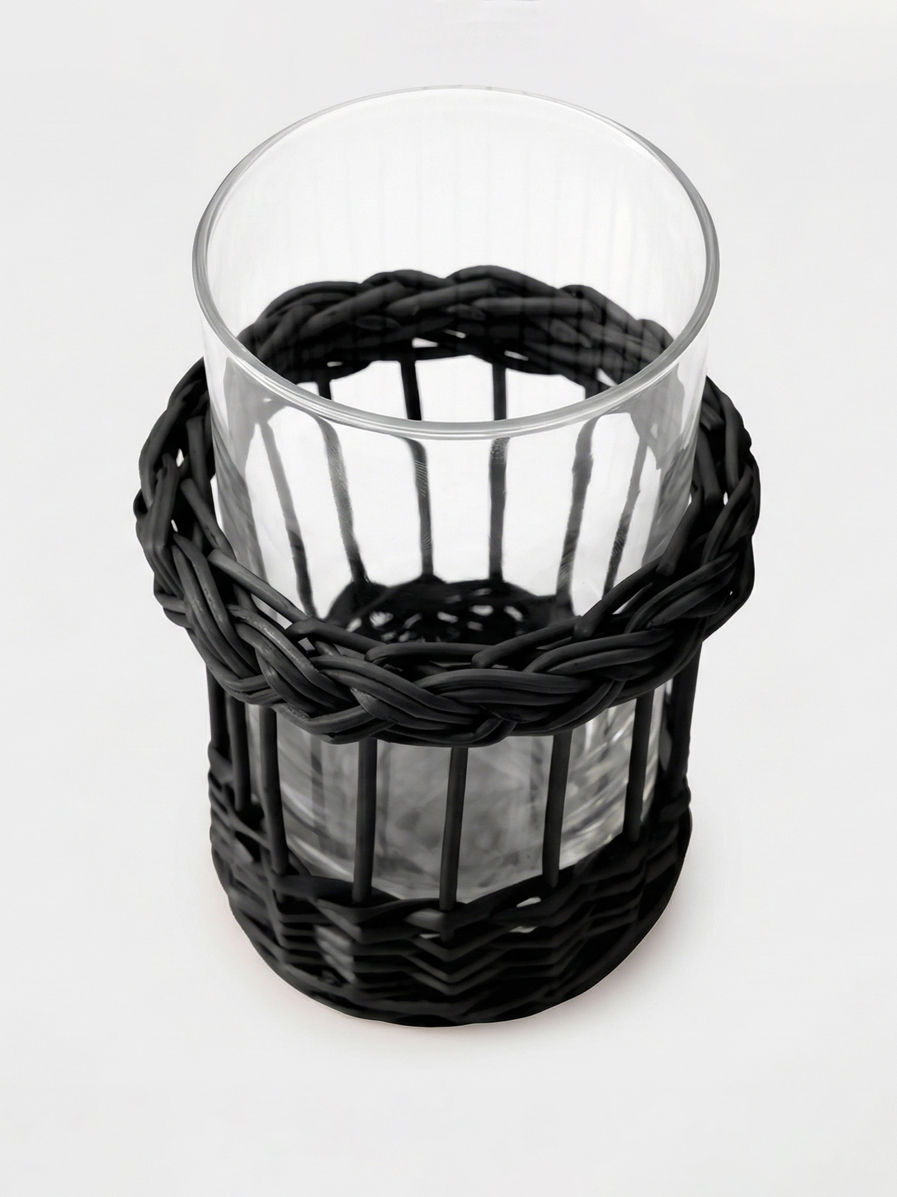Handmade Vitória Black Wicker and Glass Tumbler