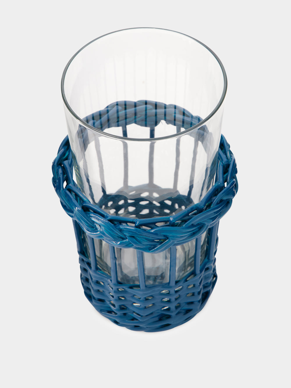 Handmade Vitória Blue Wicker and Tall Glass Tumbler
