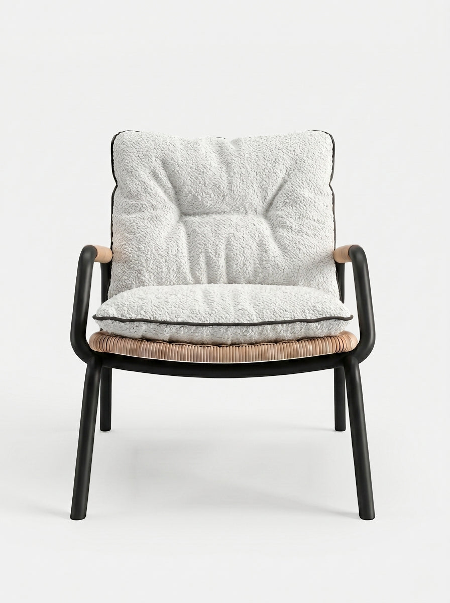 Carvalhal Black Metal and Handmade Wicker Lounge Chair