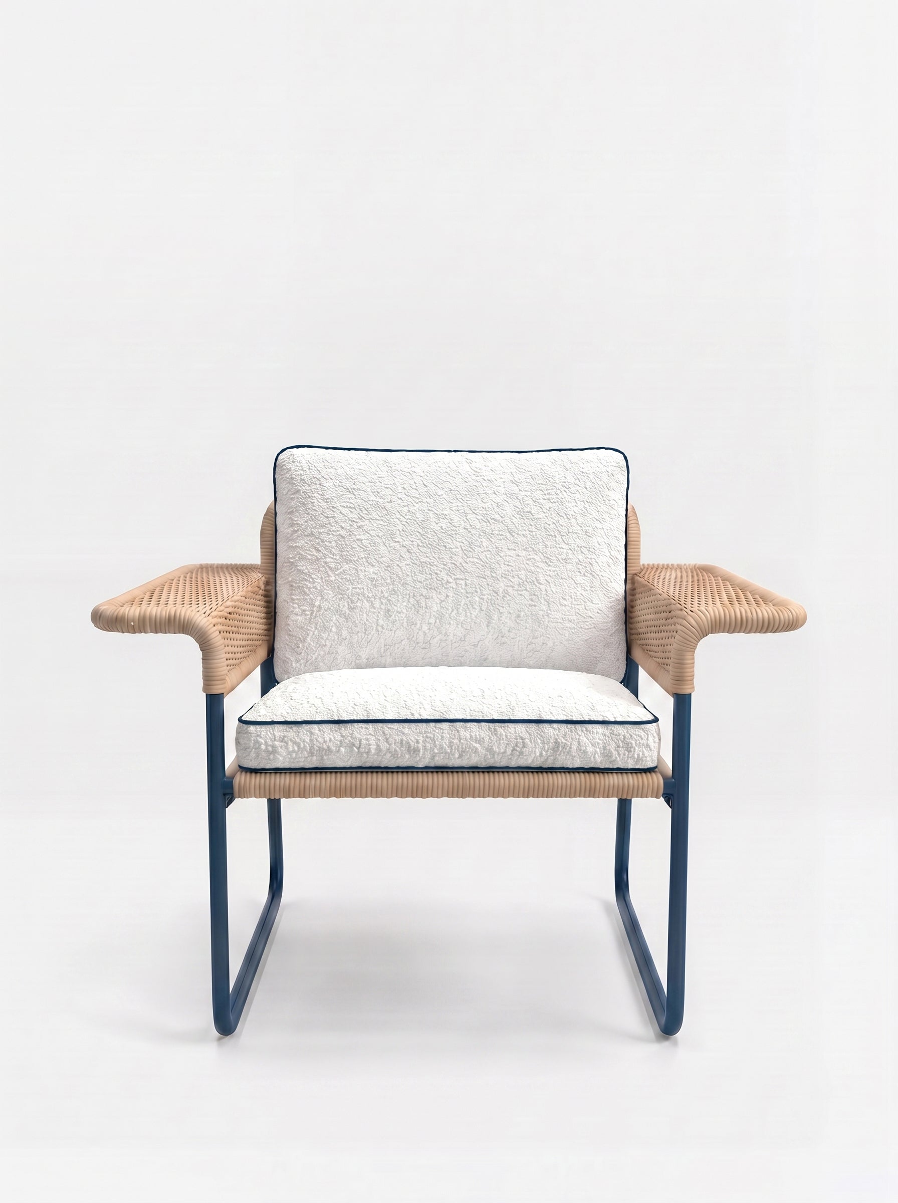 Carvalhal Blue Metal and Handmade Wicker Easy Chair