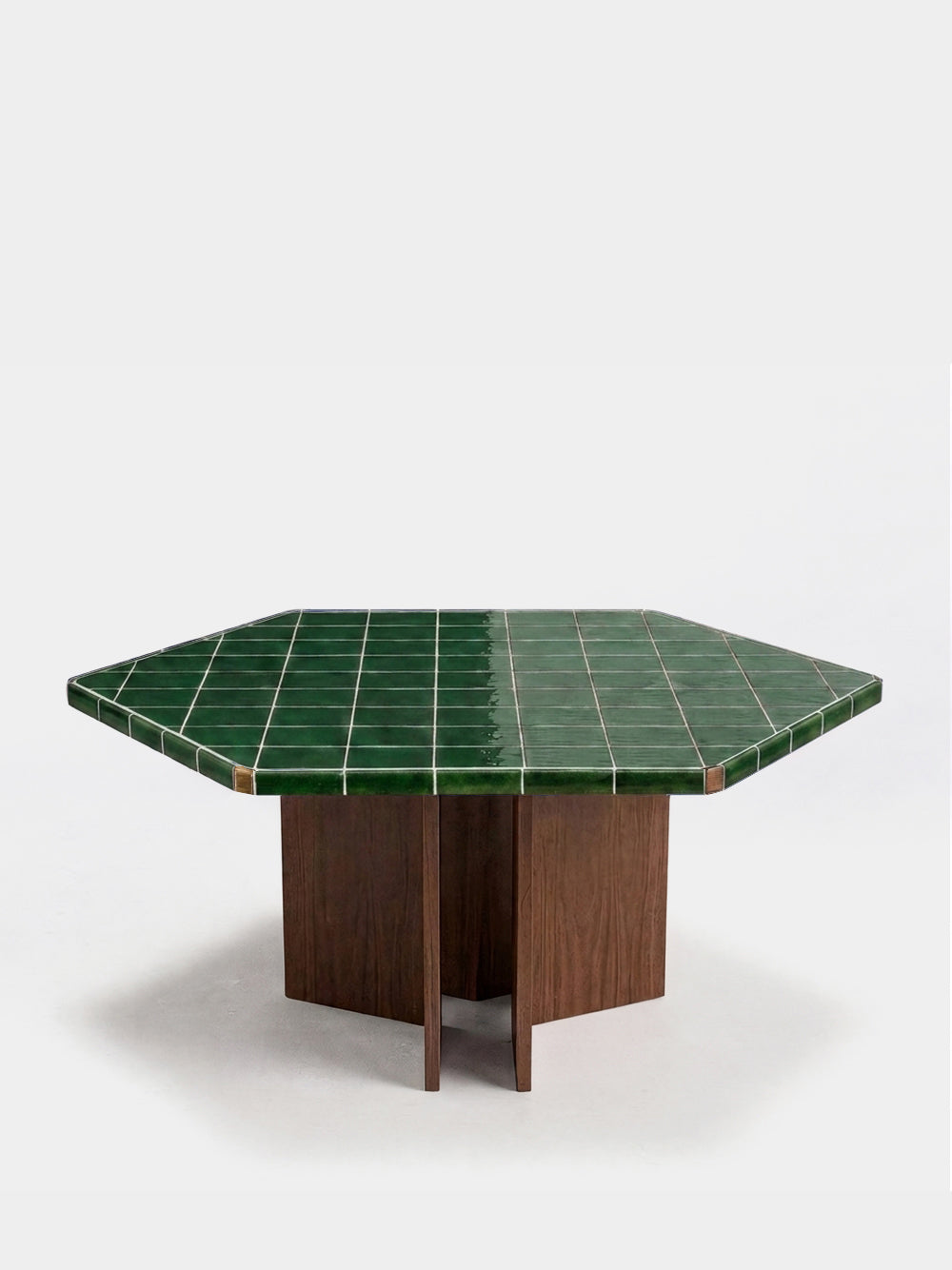 Lisboa Green Ceramic Tile and Ash Wood Large Dining Table