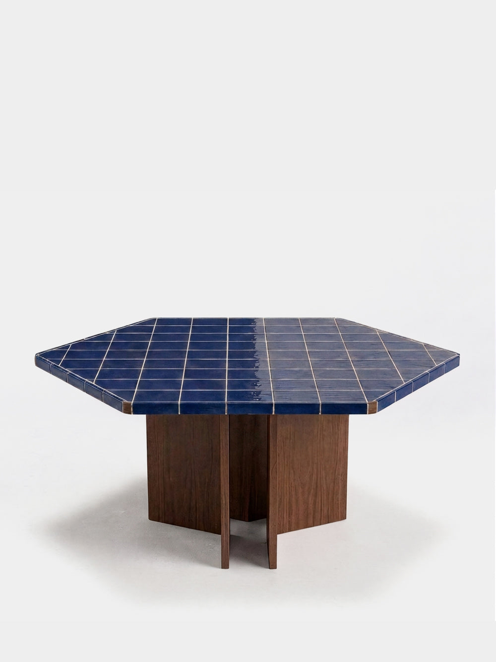Lisboa Blue Ceramic Tile and Ash Wood Large Dining Table