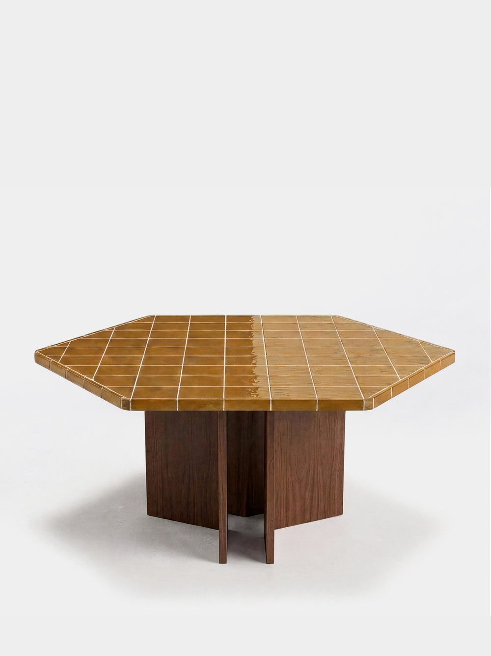 Lisboa Yellow Ceramic Tile and Ash Wood Large Dining Table