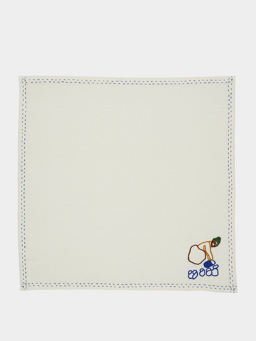 Hand-Embroidered Comporta The Water Carrier White Linen with Multicolour Embroidery Napkin