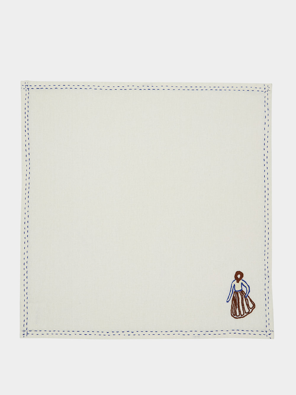 Hand-Embroidered Comporta The Peasant White Linen with Multicolour Embroidery Napkin