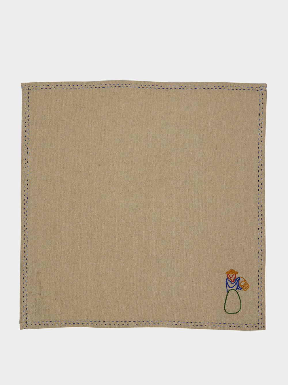 Hand-Embroidered Comporta The Fruit Picker Beige Linen with Multicolour Embroidery Napkin