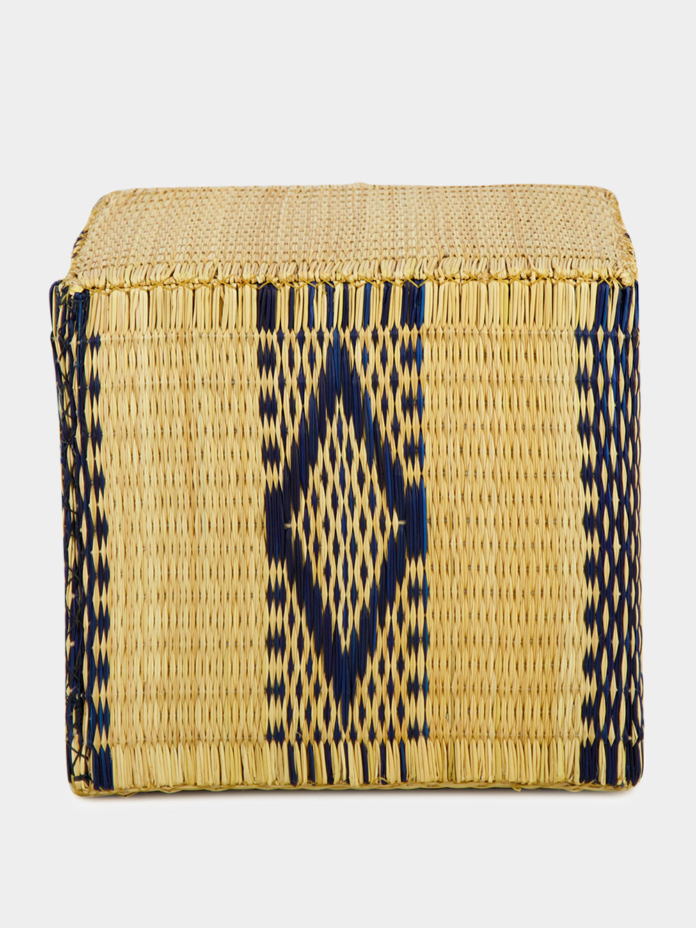 Handmade Coruche Natural and Blue Reed Ottoman