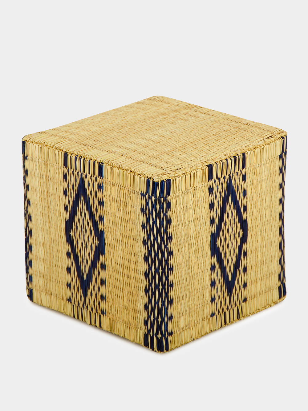 Handmade Coruche Natural and Blue Reed Ottoman