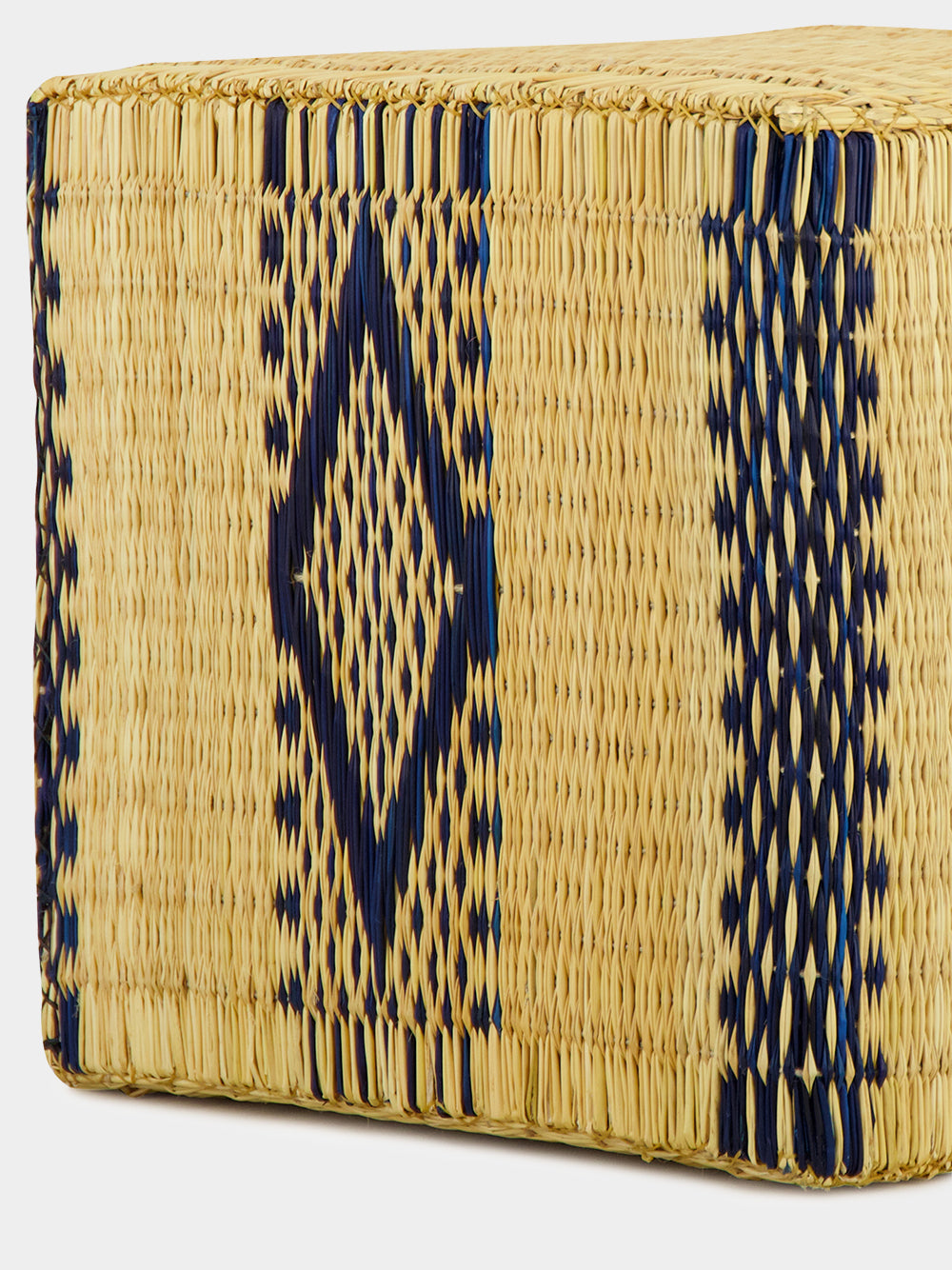 Handmade Coruche Natural and Blue Reed Ottoman