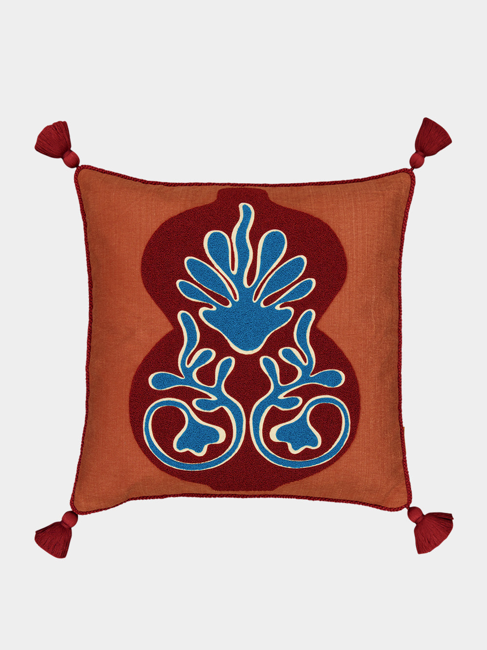Teles Brick Cotton Linen and Chenille Embroidered Cushion