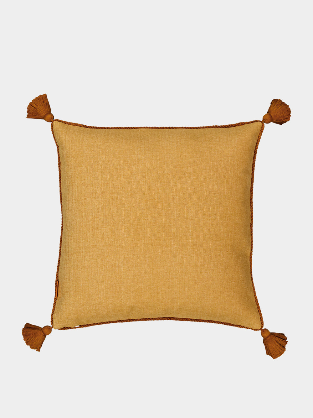Teles Mustard Cotton Linen and Chenille Embroidered Cushion
