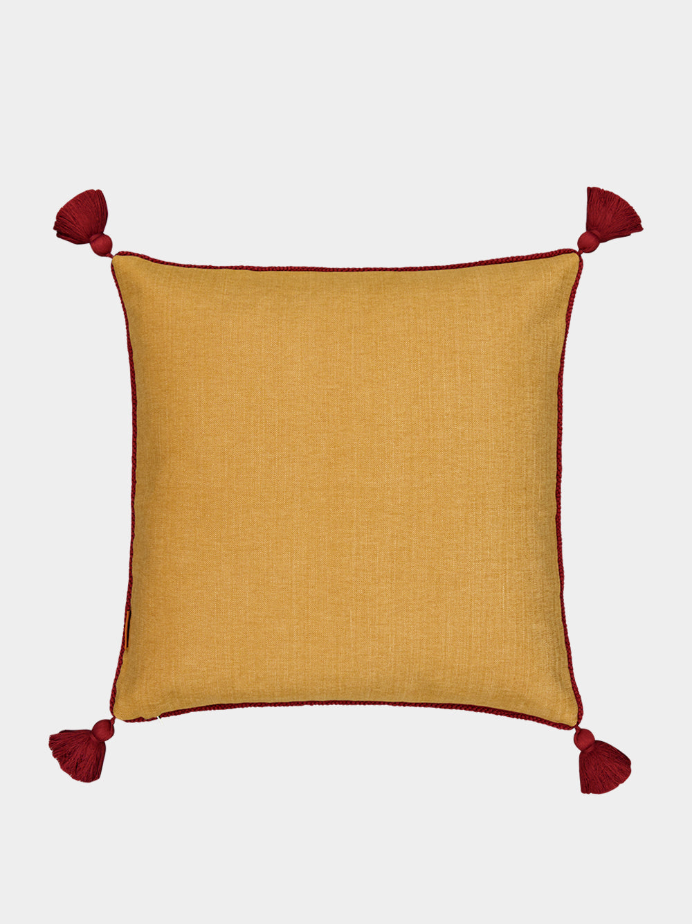 Teles Mustard Cotton Linen and Chenille Embroidered Cushion