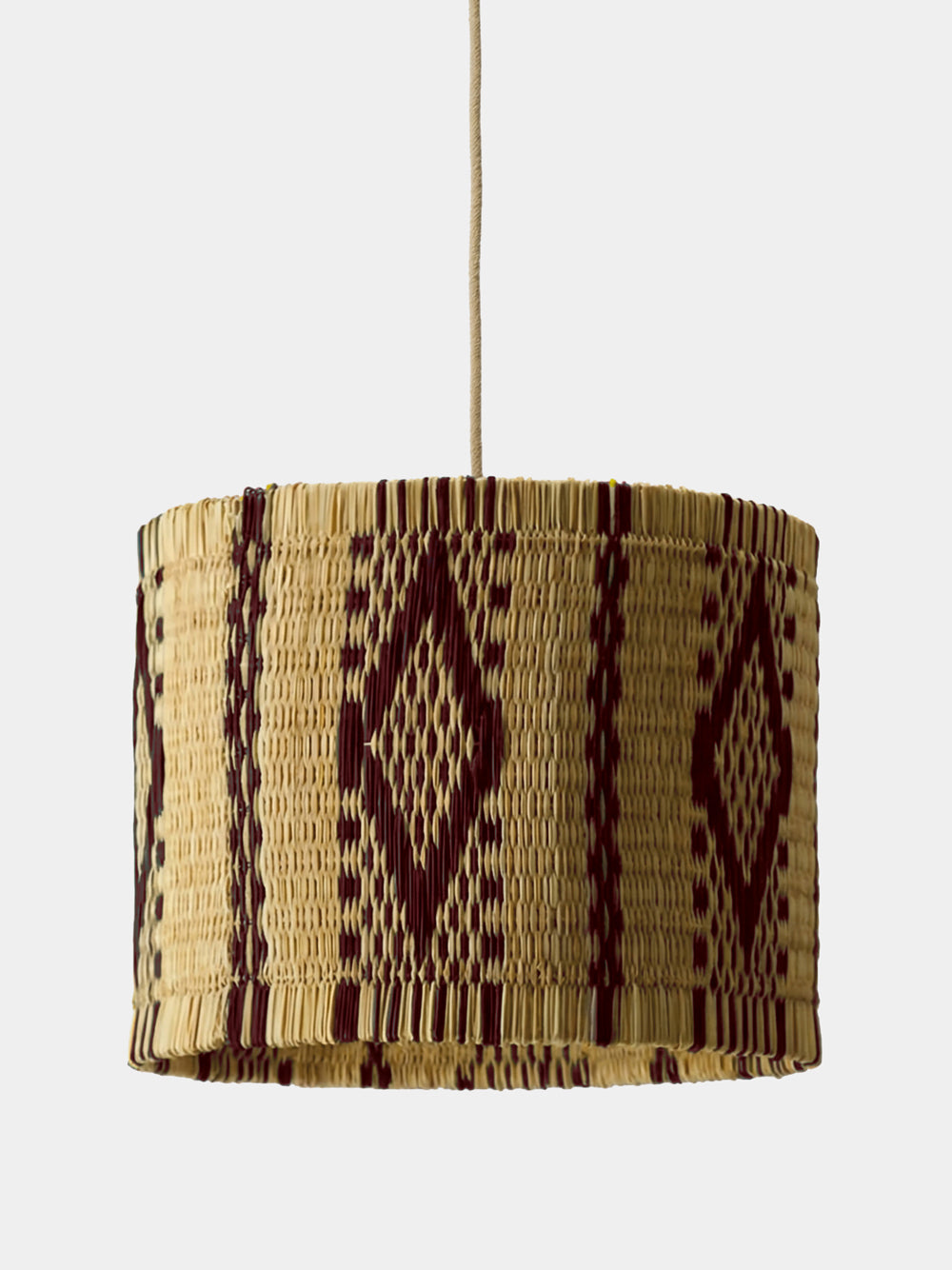 Handmade Coruche Natural and Bordeaux Reed Ceiling Lamp