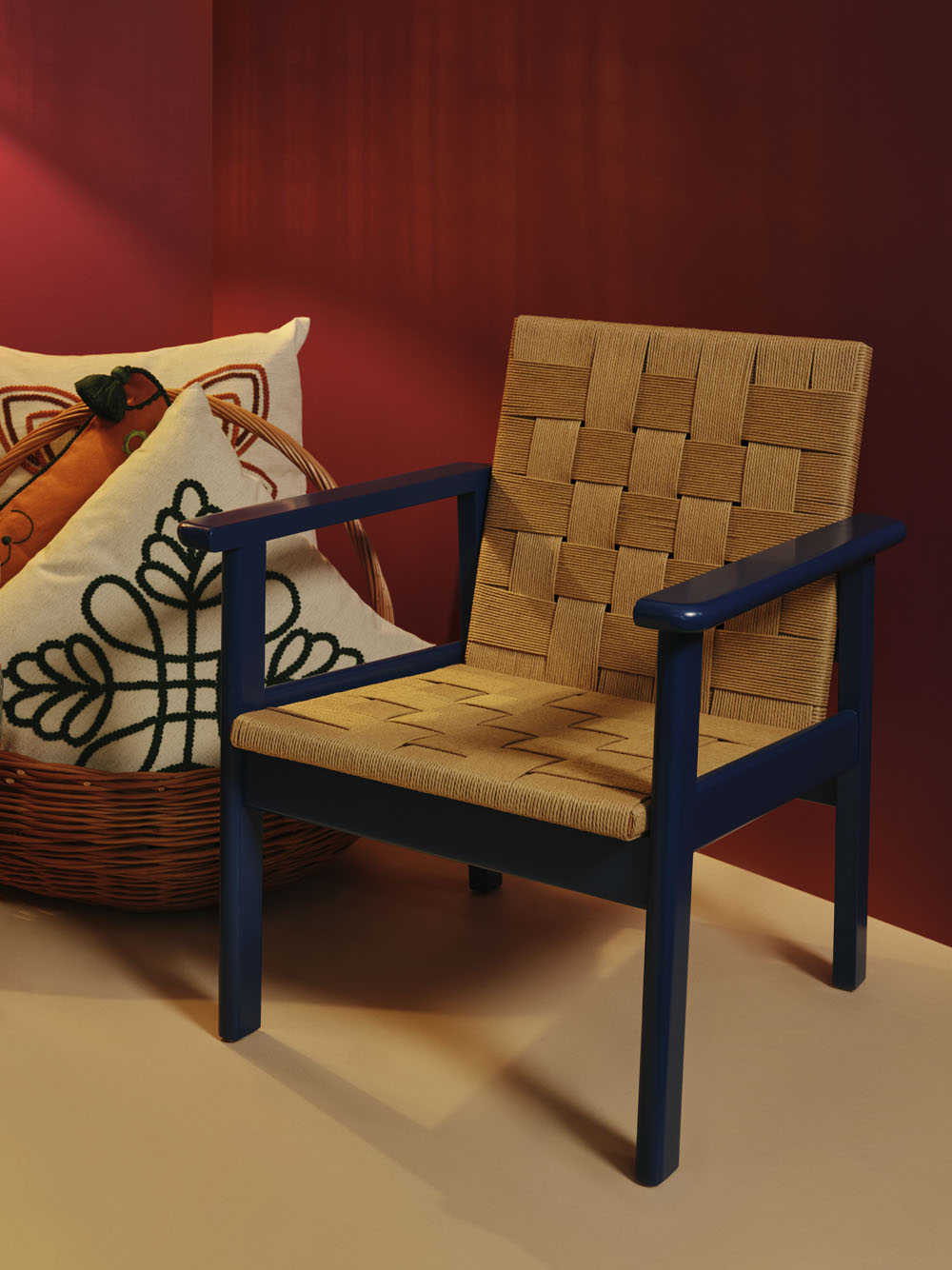 Medeiros Blue Wood and Natural Cord Armchair