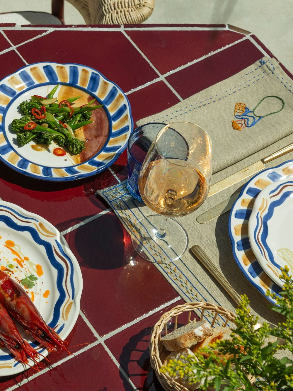 Hand-Embroidered Comporta The Fruit Picker Beige Linen with Multicolour Embroidery Napkin