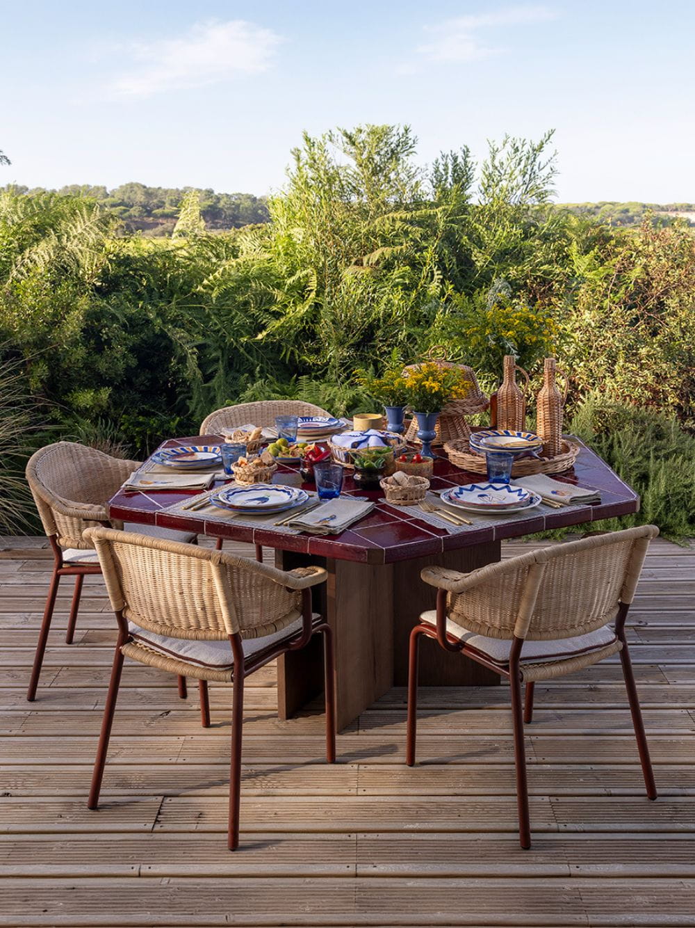 Lisboa Green Ceramic Tile and Ash Wood Large Dining Table