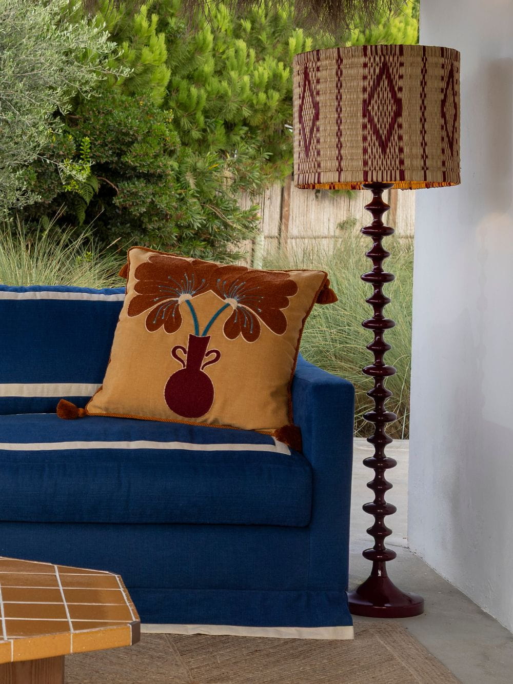 Handmade Coruche Natural and Bordeaux Reed Large Lampshade