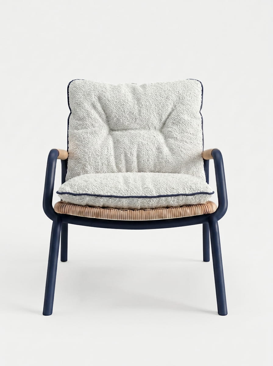 Carvalhal Blue Metal and Handmade Wicker Lounge Chair